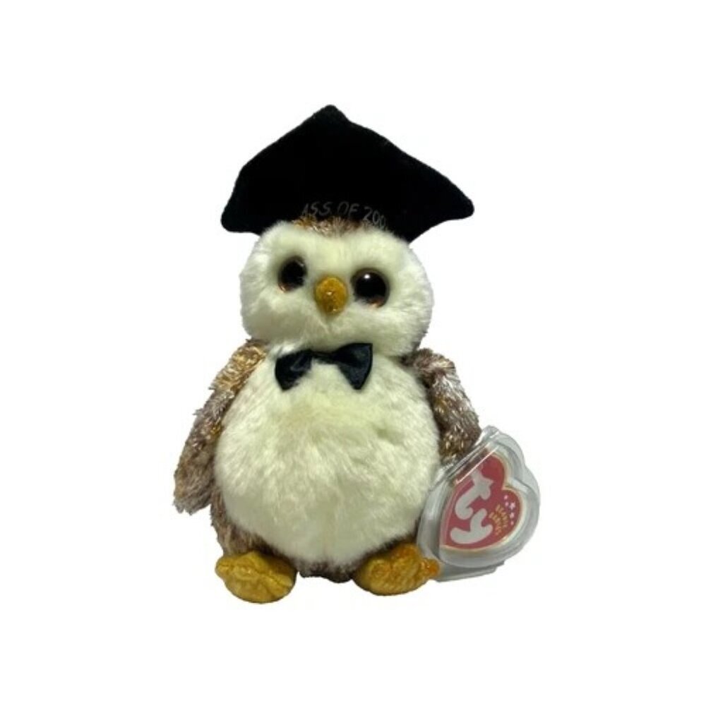 Ty Beanie Baby Smarter Graduation Owl Bird Retired Plush 2001/02 Tag Errors HTF‎
